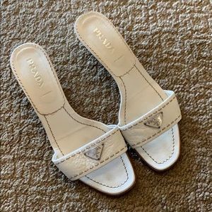 Prada white slip on sandals 1 inch heel Size 38